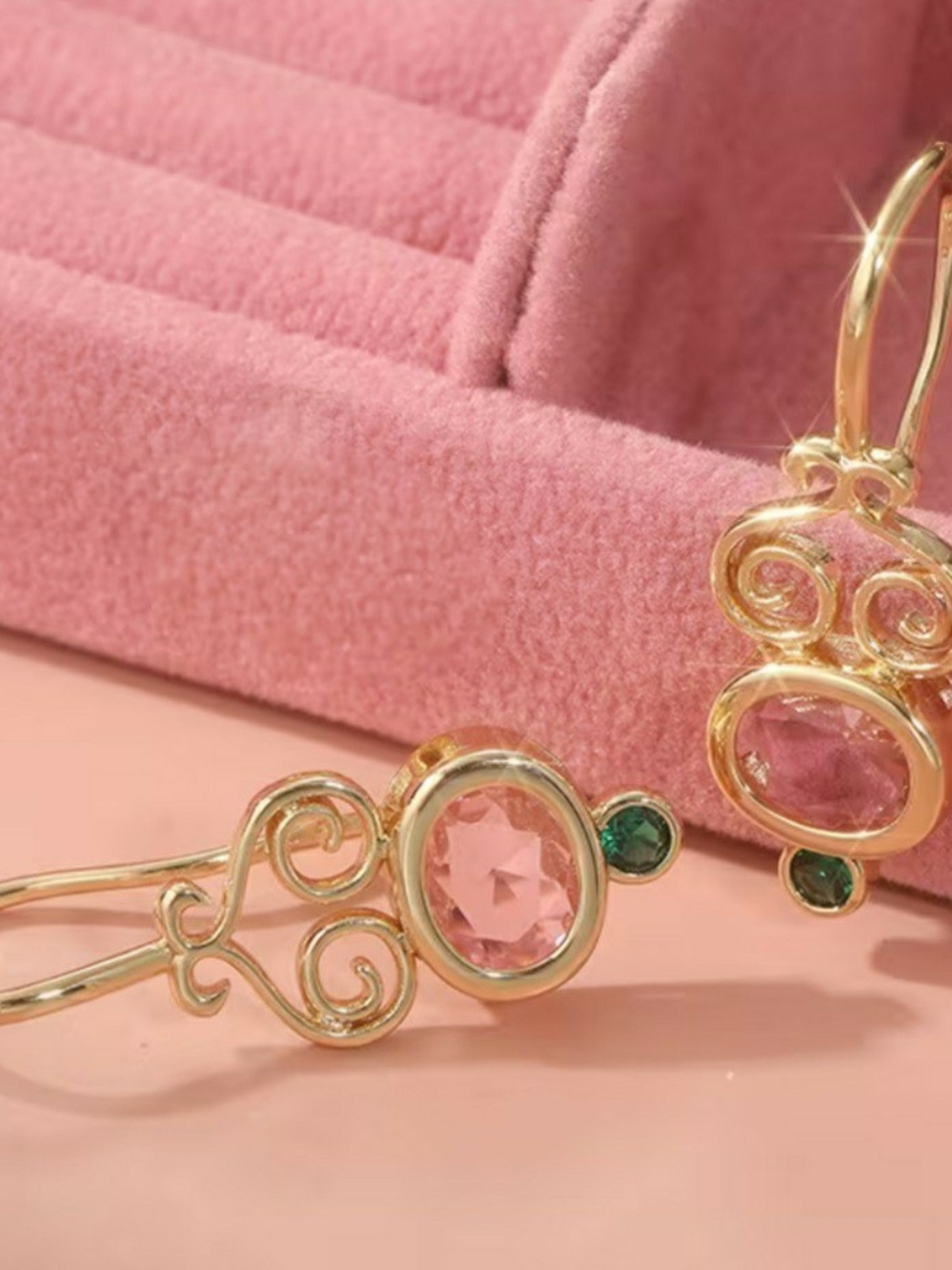 Pink and Green Crystal Gold-Tone Women's Earrings